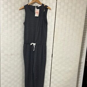 Gray Sleeveless Jumpsuit with Drawstring